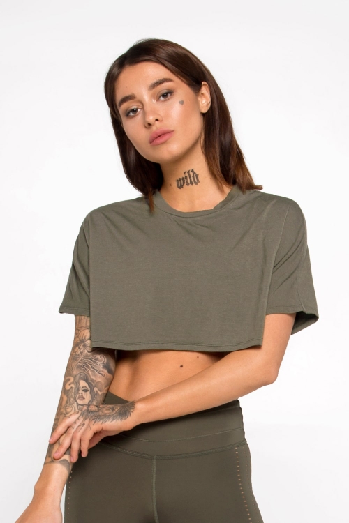 Футболка DF ORIGINAL OVERSIZE CROP OLIVE женские футболки designed for fitness спортивные красивые футболки, футболка для фитнеса df